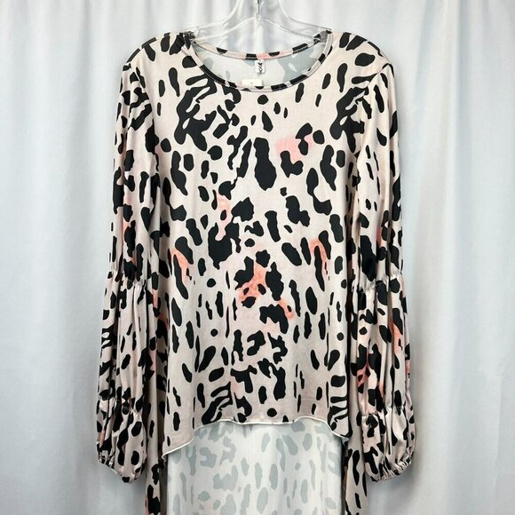 OC Order Plus Womens Pink Leopard Print Long Sleeve High Low Tunic Top Sz Small - Picture 2 of 9